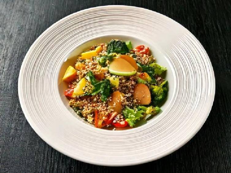 Simple Vegan Salad with Quinoa and Lemon-Tahini Dressing