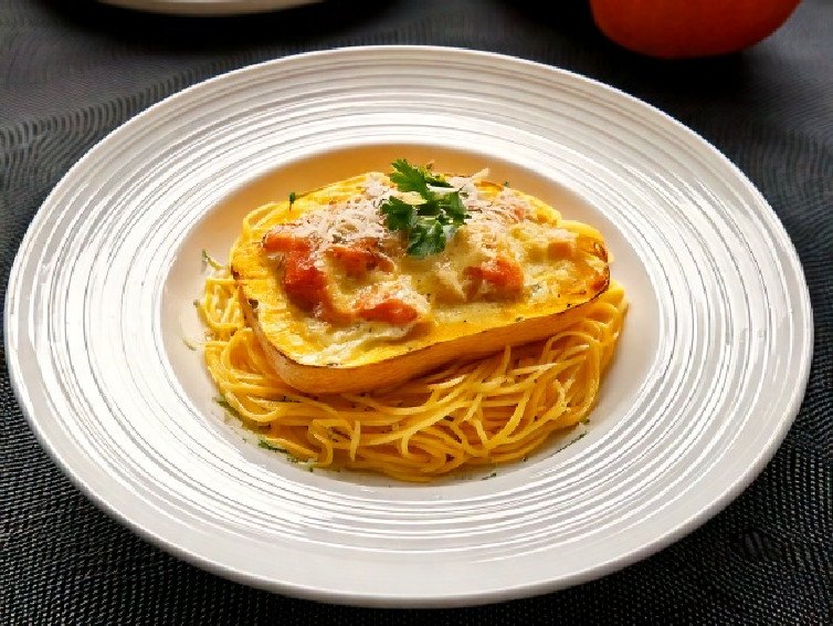 Spaghetti Squash with Chicken Alfredo