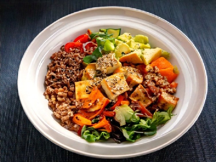 Tofu and Brown Rice Buddha Bowl Salad